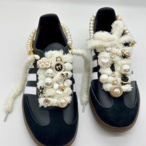 adidas Black and White Sneakers with Pearl Embellishments